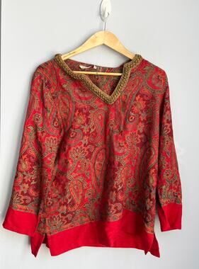 SOFT SURROUNDINGS sz M wool blend paisley caftan top EUC